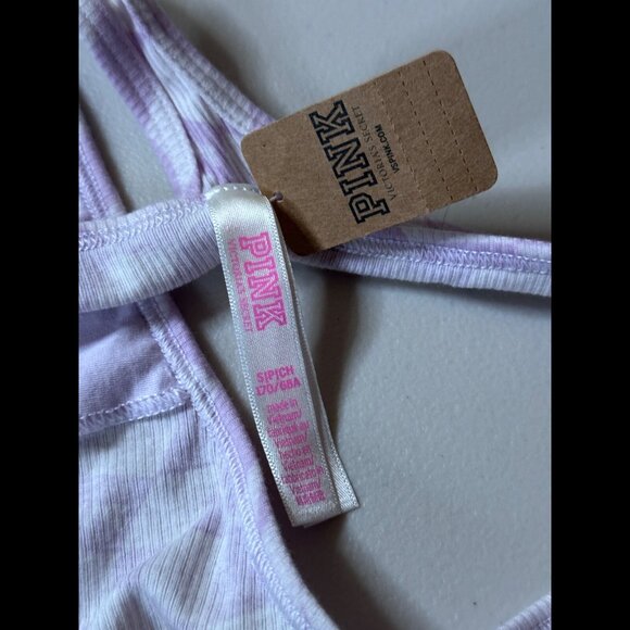 New PINK Panties Small Womens Victoria Secret Purple Check Thong / String Ribbed - Picture 3 of 6